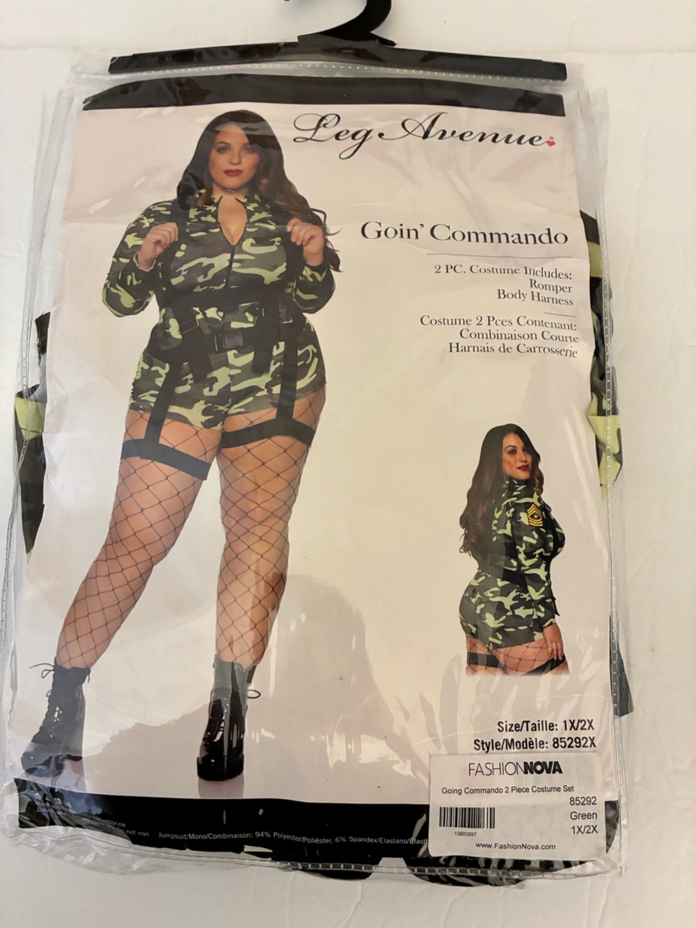 Leg Avenue Goin Commando Costume 1X/2X Military Utility Halloween Stretch Party